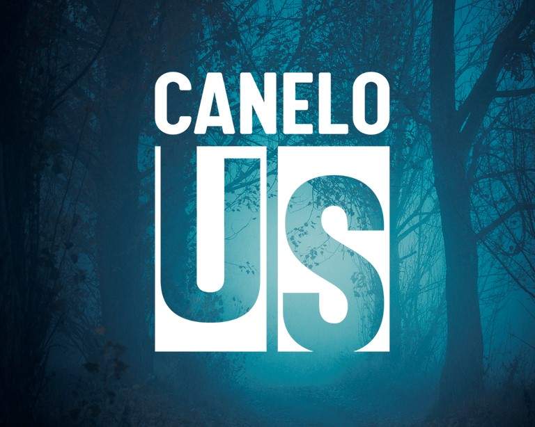 Canelo US logo against an eerie forest background